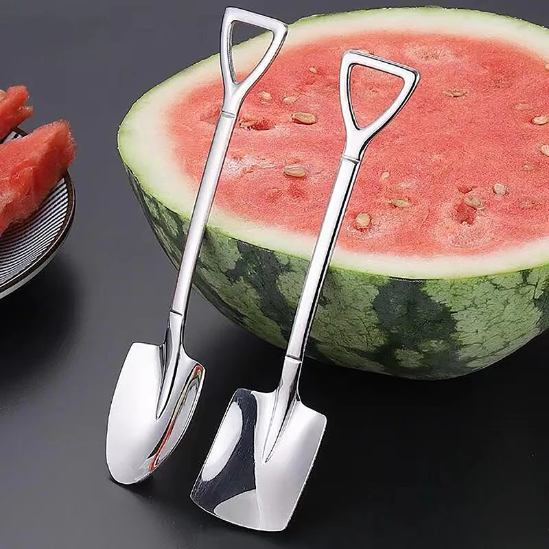 1pcs 304 Stainless Steel Spade Spoon Retro Kitchen Tableware Watermelon Ice Cream Honey Creative Personality Spoon As A Gift