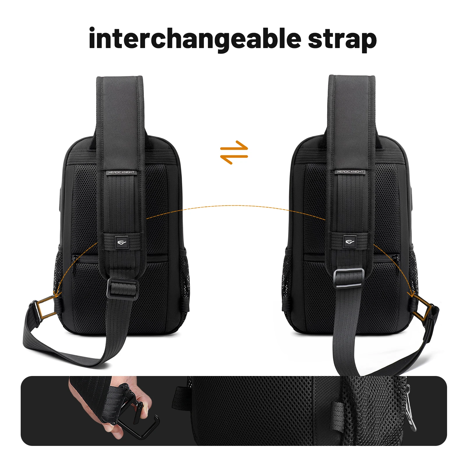 Heroic Knight High-End Business Men’s Crossbody Bag 7.9-inch Tablet with USB Charging Men’s Crossbody Bag Waterproof Men Handbag
