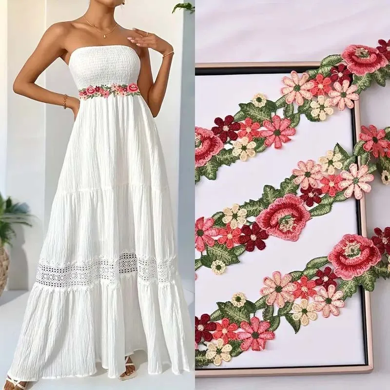 1 ياردة ملونة حساسة للذوبان في الماء الدانتيل والتطريز DIY بها بنفسك نمط العرقية للملابس طوق اكسسوارات المنزل الخياطة زين