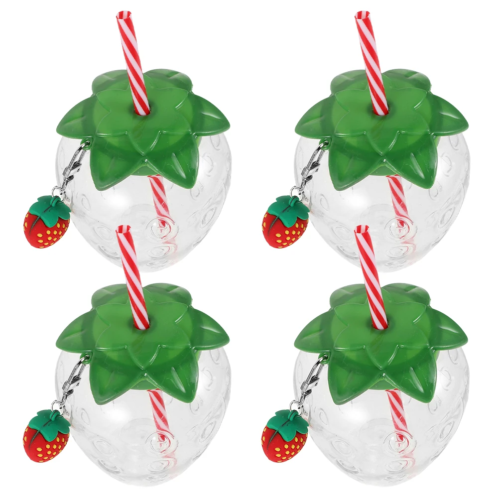 

4 Pcs Strawberry Sippy Cup Decorative Plastic Water with Lid Beverage Cups The Pet