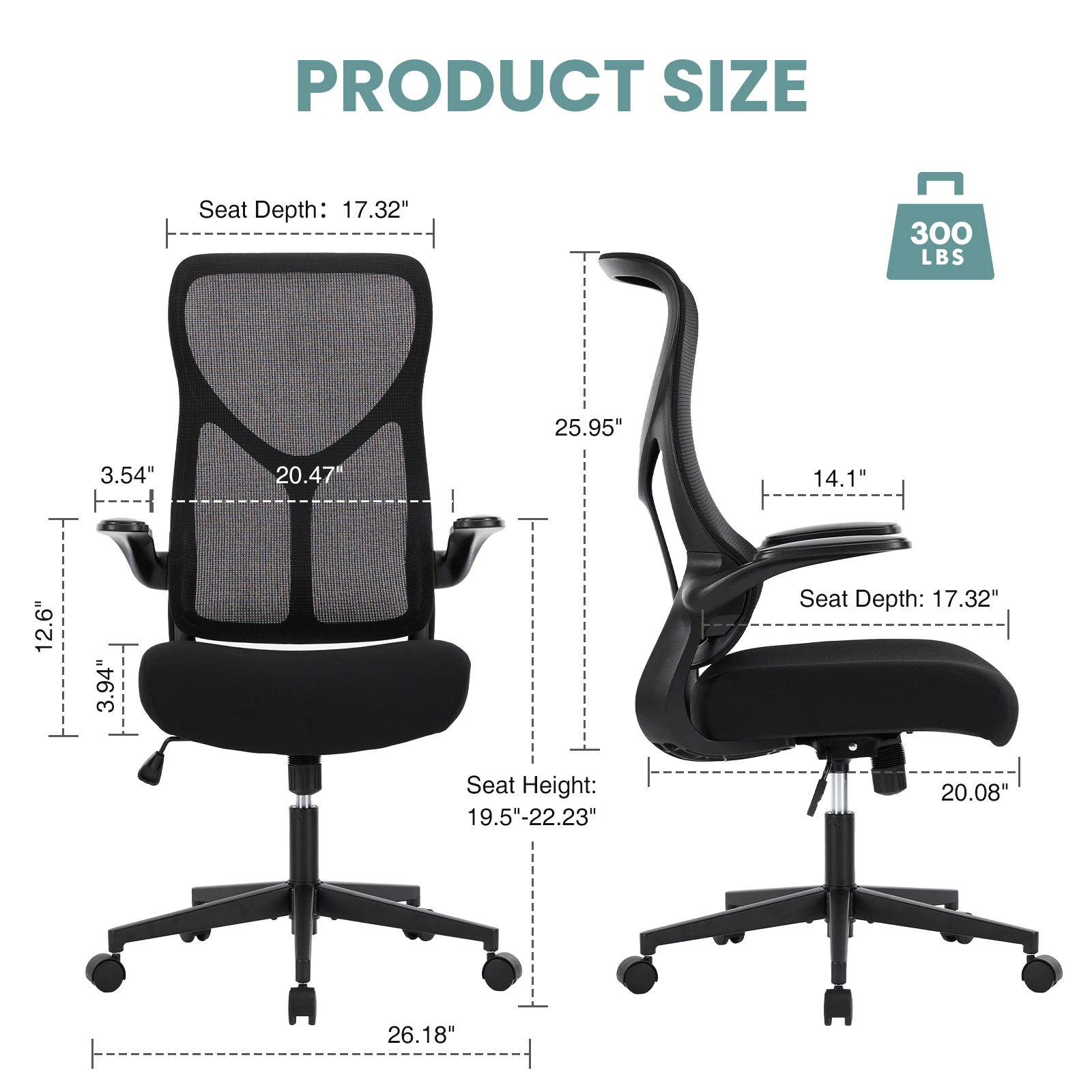 MCQ Home Office Desk Chair Lumbar Support Computer Chair Swivel Task Chair for Study Bedroom Work