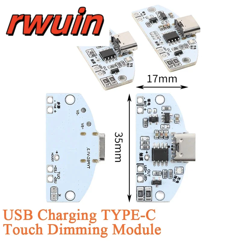 10PCS/1PC USB Charging Touch Dimming Module Type-C Table Lamp Circuit Board Three Gear Stepless Dimming LED Touch Night Lamp