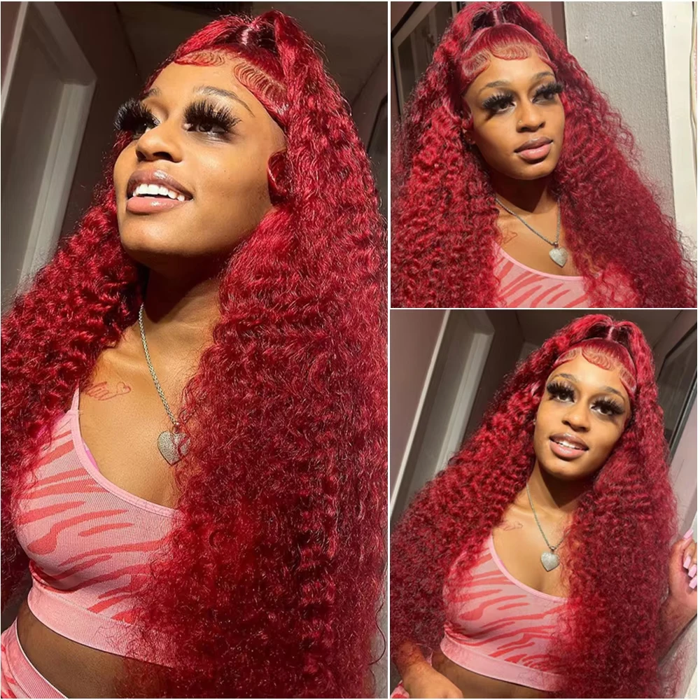 Lace Front Wig - 200 Yoğunluk # 99j Derin Dalgalı