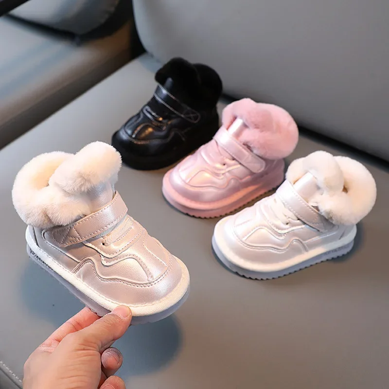 Kids Snow Boots Boys Plush Casual Shoes Waterproof Anti Slip Girl's Boot White Warm Cotton Boots Children's Sneakers Botines
