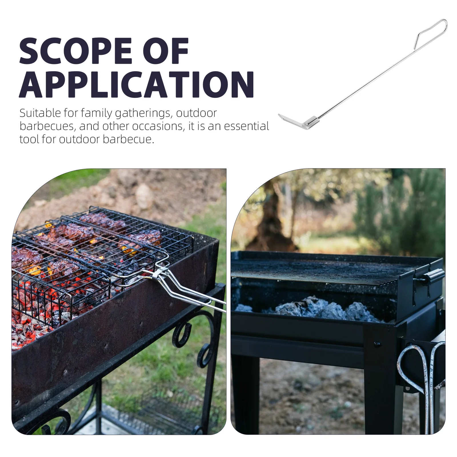 

Grill Charcoal Rake Ash Tool Bbq Cleaner Shovel Stainless Steel Portable Hook Design Multi Purpose Coal Ash Soil Garbage