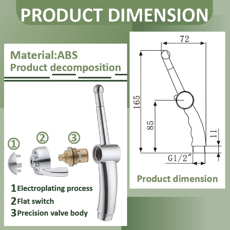 Plug In Bidet Sprayer Set Shiny Chrome Hang Sprayer 3Functions Water Flow with Outlet SUS304 Hose