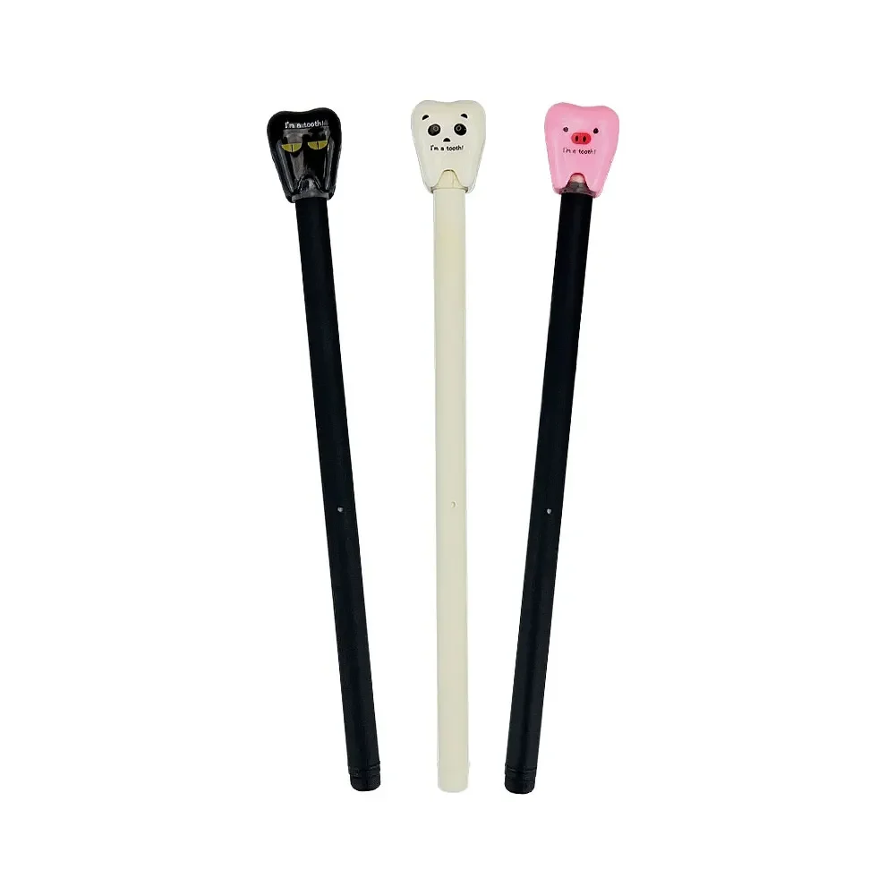 3pcs 0.5mm Gel Pen Cute Tooth Shape Signing Pens Ink Refill Black Pens Stationery Quick Drying Dental Dentist Clinic Present