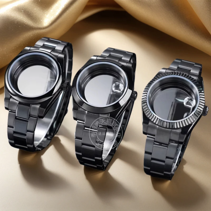 

Nh35 36MM 39MM Sapphire Glass Watch Case For Seiko NH35 NH36 Datejust Oyster Movement Stainless Steel Black silver men Bracelet