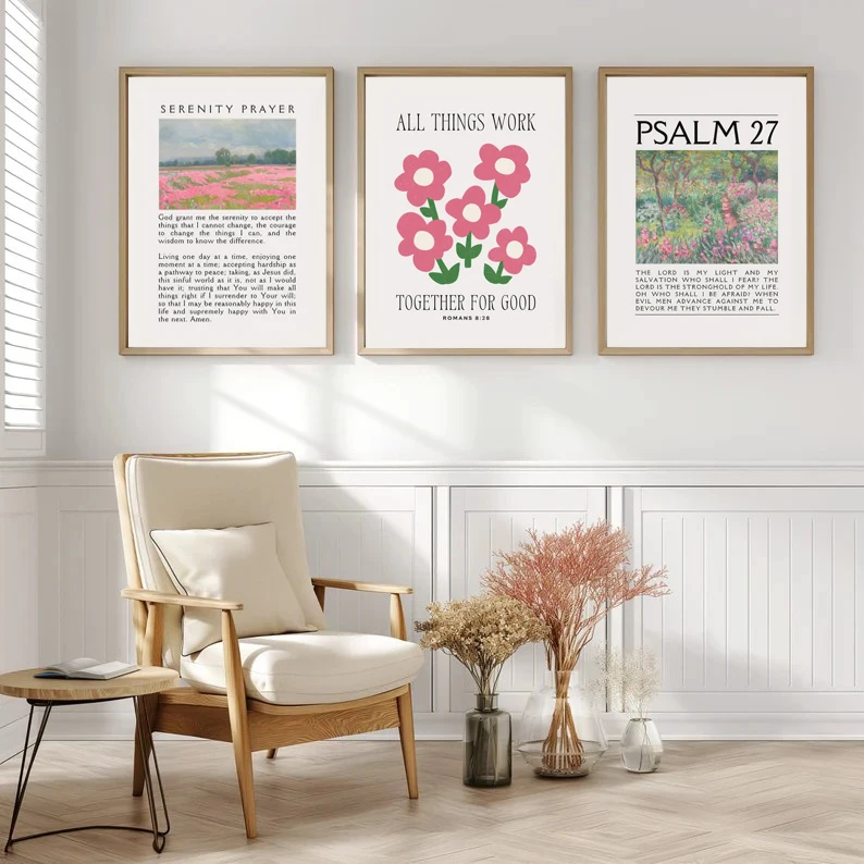 Pink Christian Verse Prints Posters Vintage Bible Wall Art Canvas Painting Modern Living Room Bedroom Home Aesthetic Decoration
