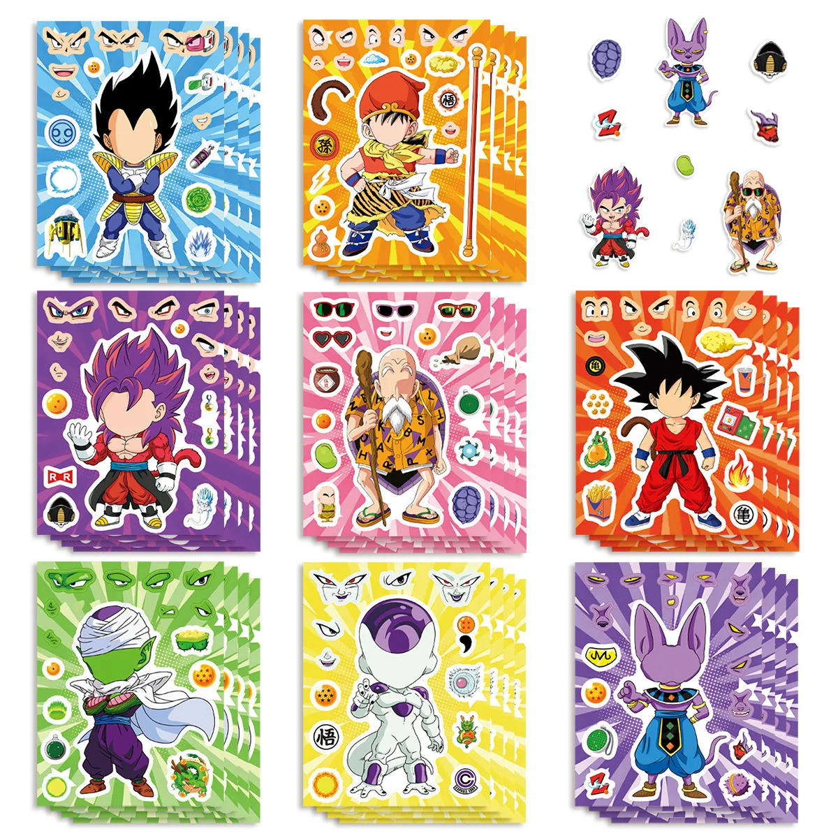 

8/16Sheets Anime Dragon Ball Make-a-Face Assemble Stickers Cartoon Funny Decals Assemble Jigsaw Toys Gifts