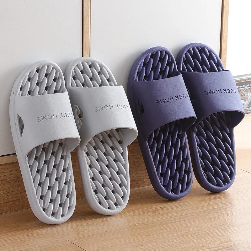 Simple Solid Color Slippers Bathroom Shower PVC Anti-slip Leaky Flip-flops Men Women Couples Shoes Indoor Comfortable