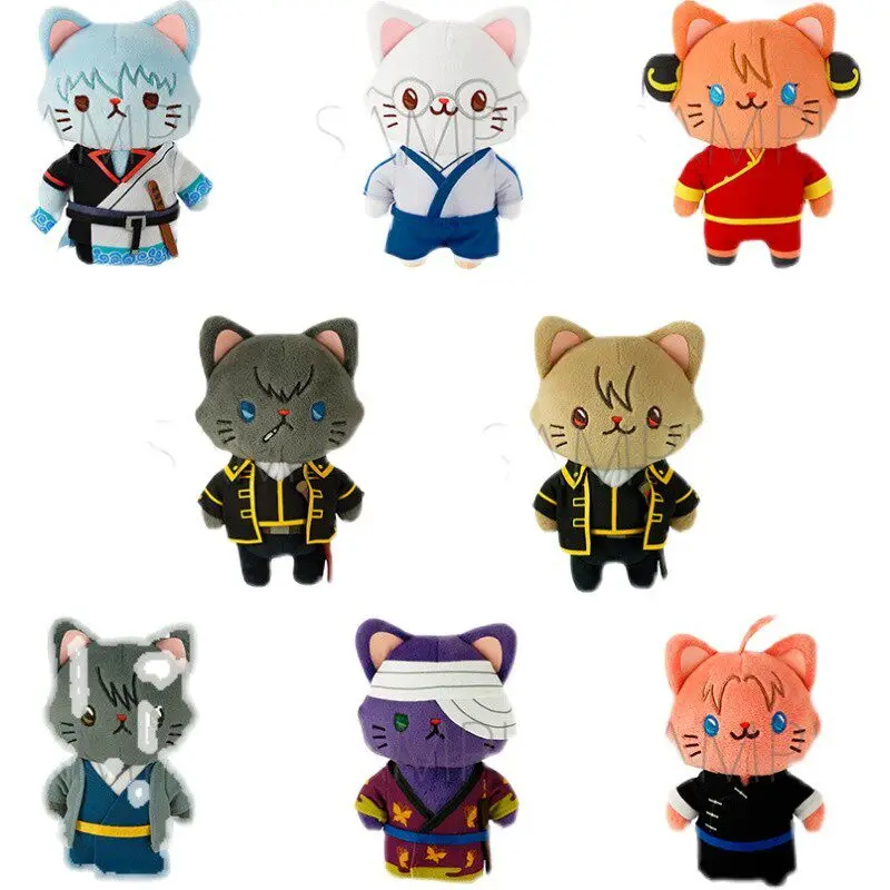 

New Hot 14cm Cute Cartoon Plush Doll Keychain Sakata Gintoki & Katsura Kotaro Eye Mask Cat Anime Cat Doll Pendant Surprise Gift