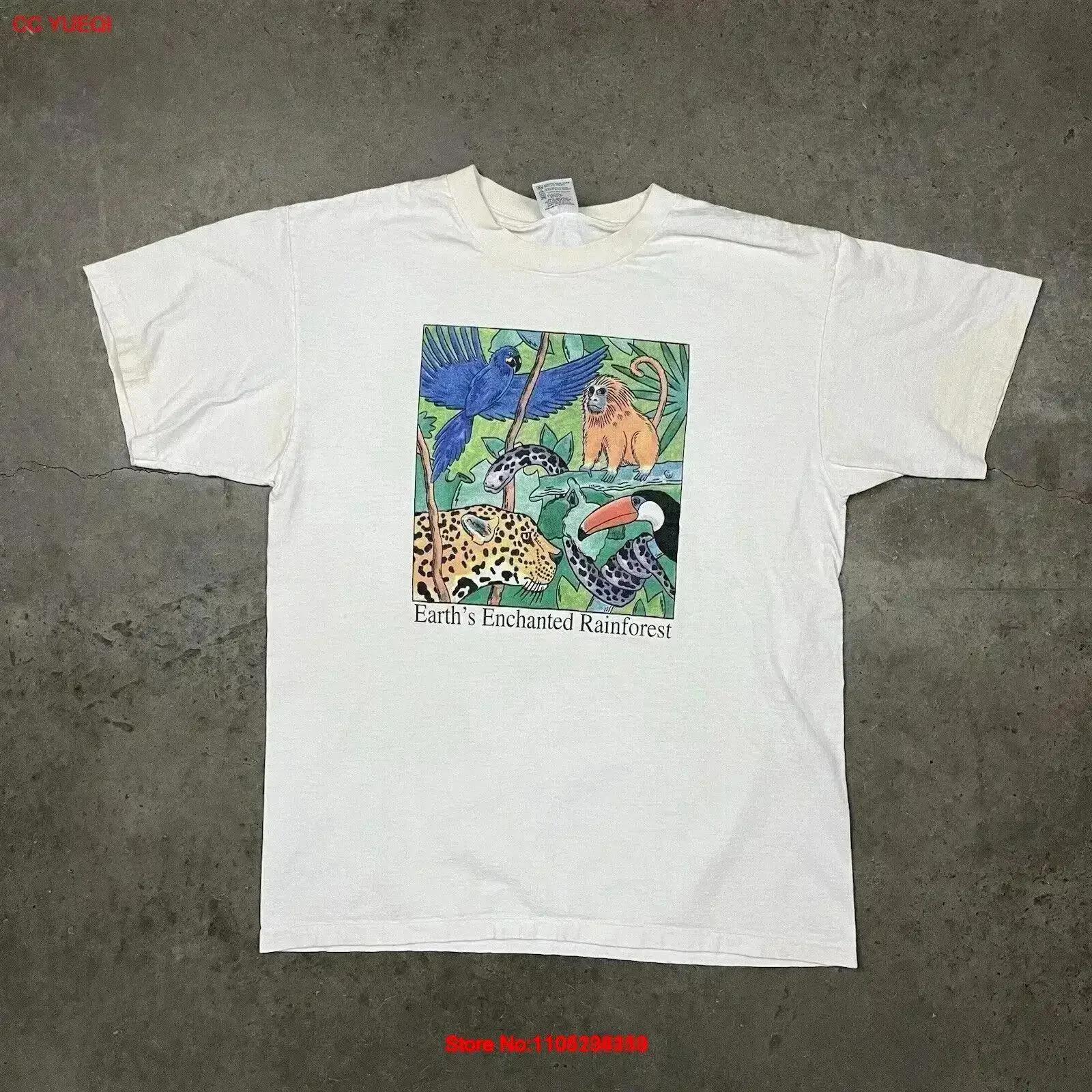 Vintage 90s Earth s Enchanted Rainforest Art Animal T Shirt White L Washed designer clothes  vintage Washed