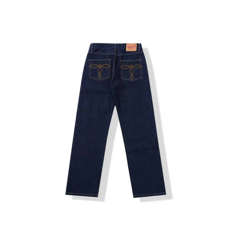 100% coton 13,2 oz jean en jean à lisière brute lourde - jambe droite avec coutures arquées classiques American Vintage OKONKWO