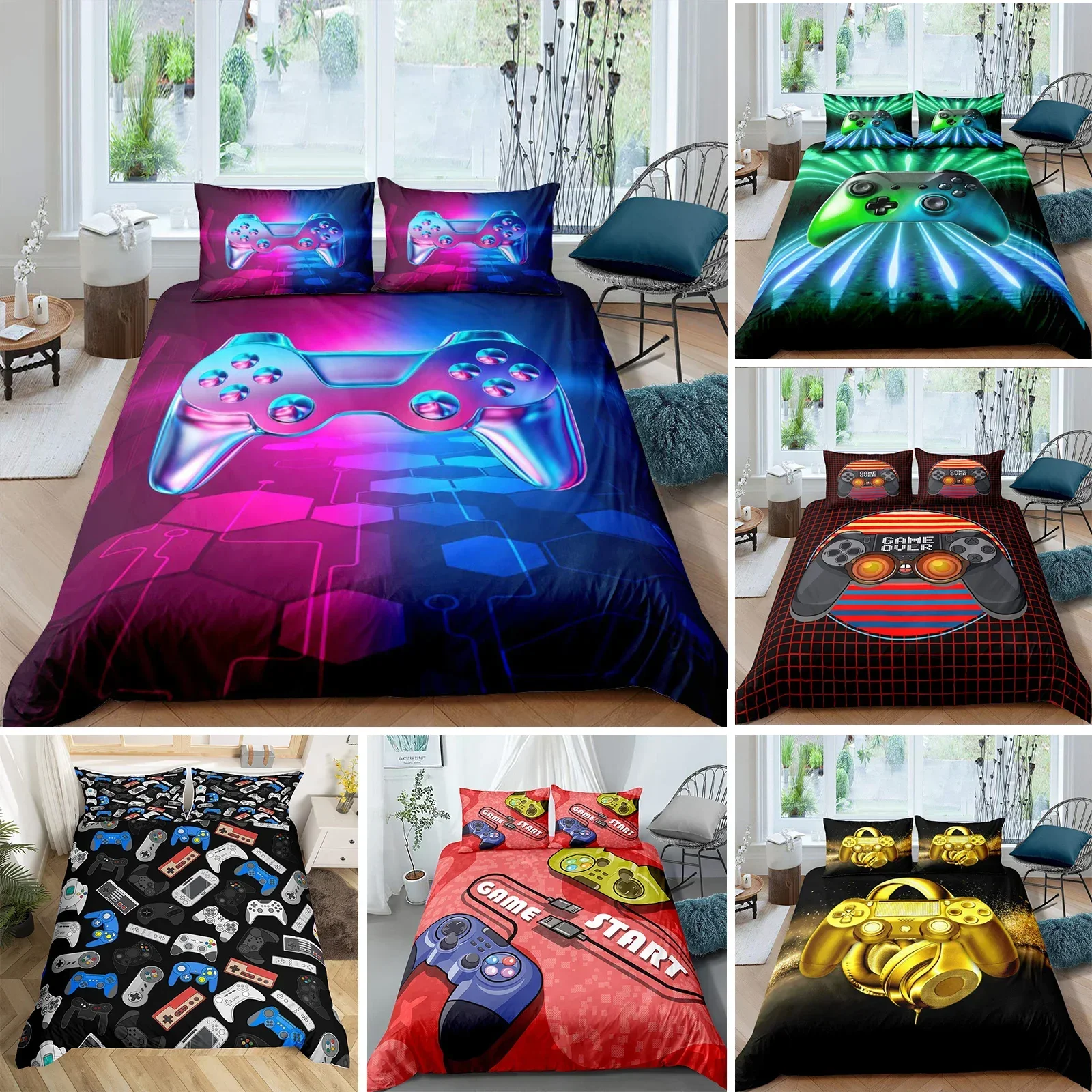 Teen Gamepad Duvet Cover Modern Gamer Comforter Cover Queen Video Game Bedding Set Player Gaming Joystick Polyester Quilt Cover