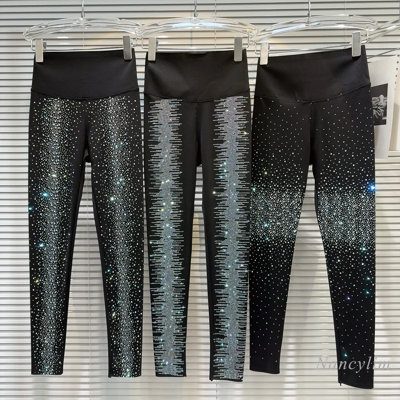 2024 Autumn New High Waist Rhinestone Hot Diamond Elastic Slim Leggings Yoga Trousers for Women