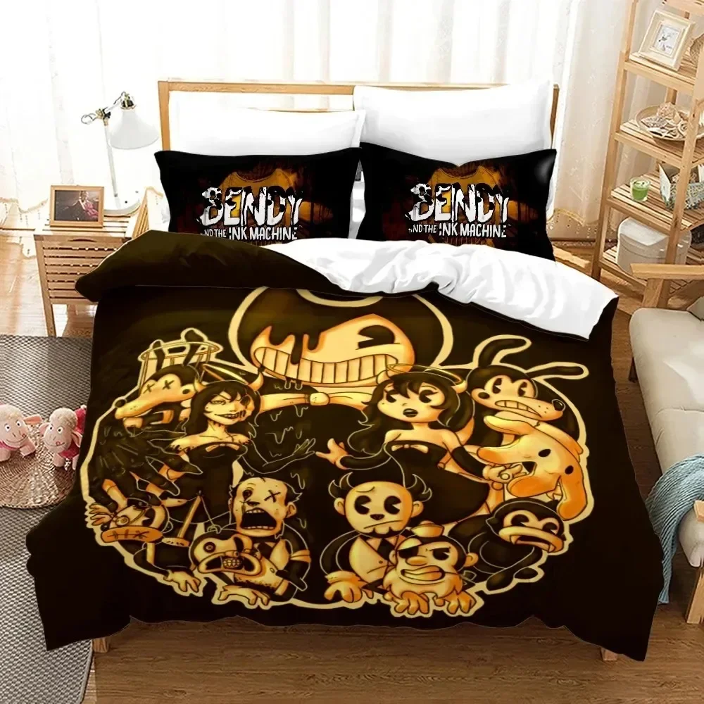 

New Anime Bendy & Ink Machin Comfortable Duvet Quilt Cover Pillowcase Bedding Set Children Bedroom Decoration Home Textile
