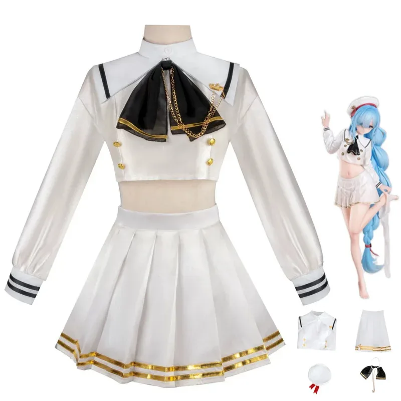 Juego de Anime Azur Lane Hms Janus disfraz de Cosplay japonés blanco JK uniforme falda camisa de manga larga mujer Sexy traje de marinero x;2'a,6;