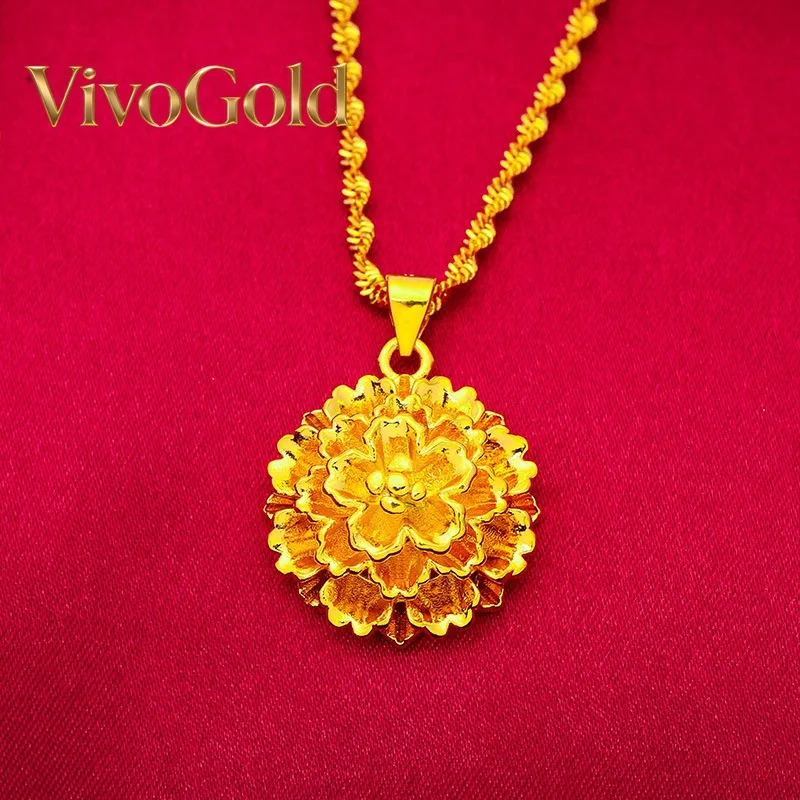 

VivoGold Подвеска с цветком из 24-каратного золота VivoGold | Золото 999 пробы, дизайн с 3D-лепестками, прозрачные тычинки, элегантный и романтичный, для повседневной носки.