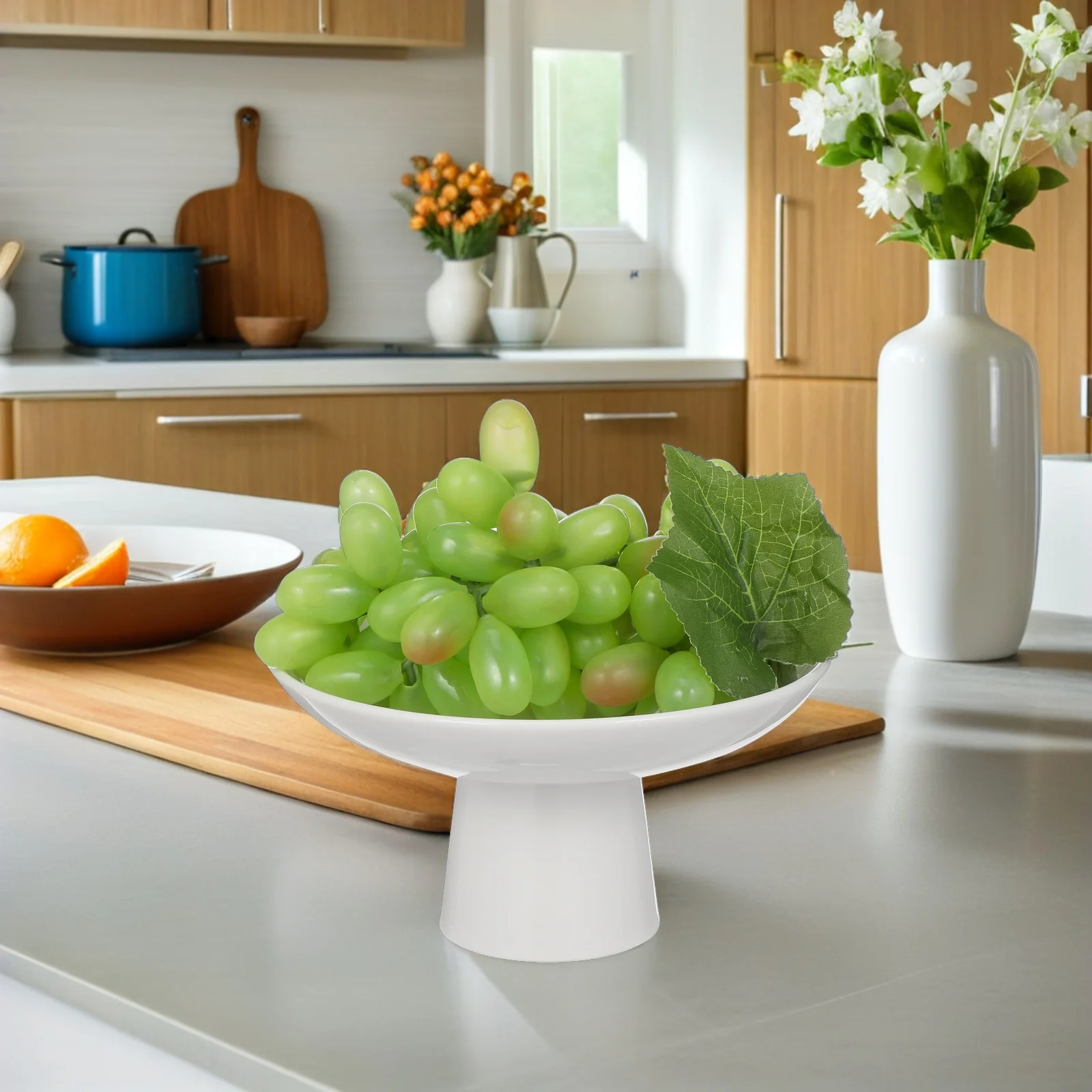 

Decorative Pedestal Bowl Ceramic Fruit Serving Tray Elegant Centerpiece for Dining Table Tea Party Festive Celebration Setup