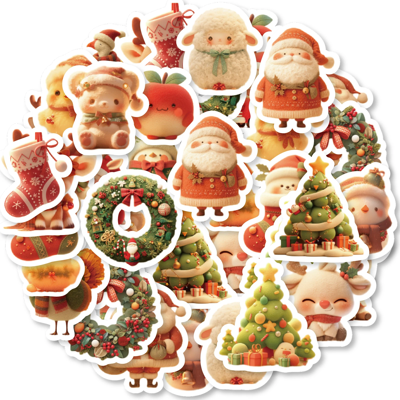 40pcs Deer, Christmas Tree, Lamb and Other Christmas Happy Sheep Felt Pattern Stickers for Notebook, Water Bottle, Luggage