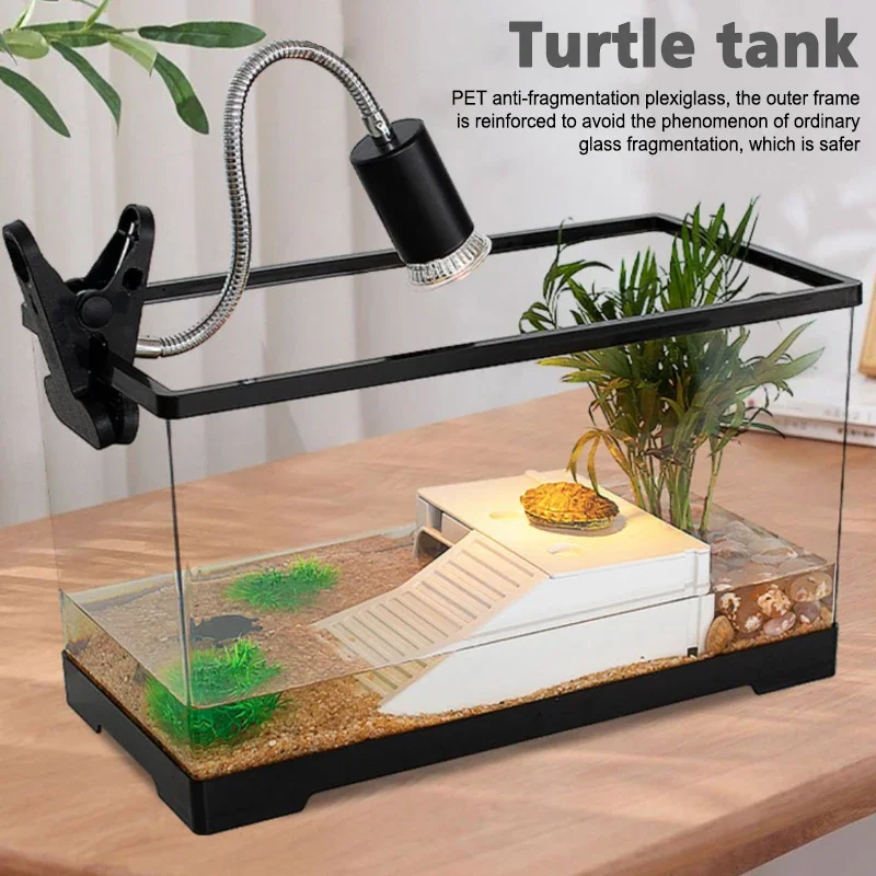 

Terrariums Turtle Breeding Aquarium Fish Tank 60*30*29CM PET Transparent Terrarium Turtle Climbing Platform Decoration Set