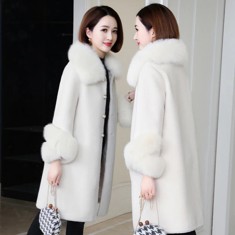 

Coat Real Fur Fox Fur Collar Female Winter Jacket Elegant 100% Wool Coats and Jackets Women Clothes 2023 Mulheres Casacos