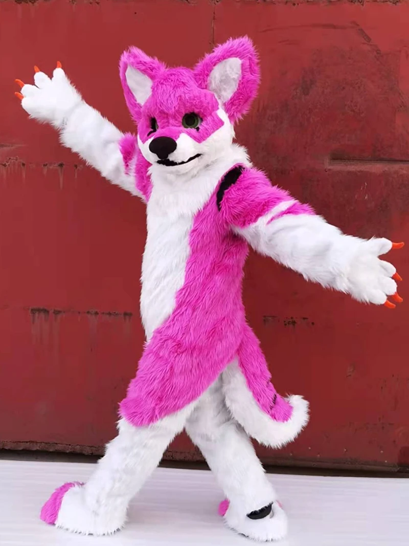 Canine Mascot Costume Pink Rose Furry Husky Dog Fursuit Outfit Halloween Carnival Party Dress Up Games Cosplay Costumes