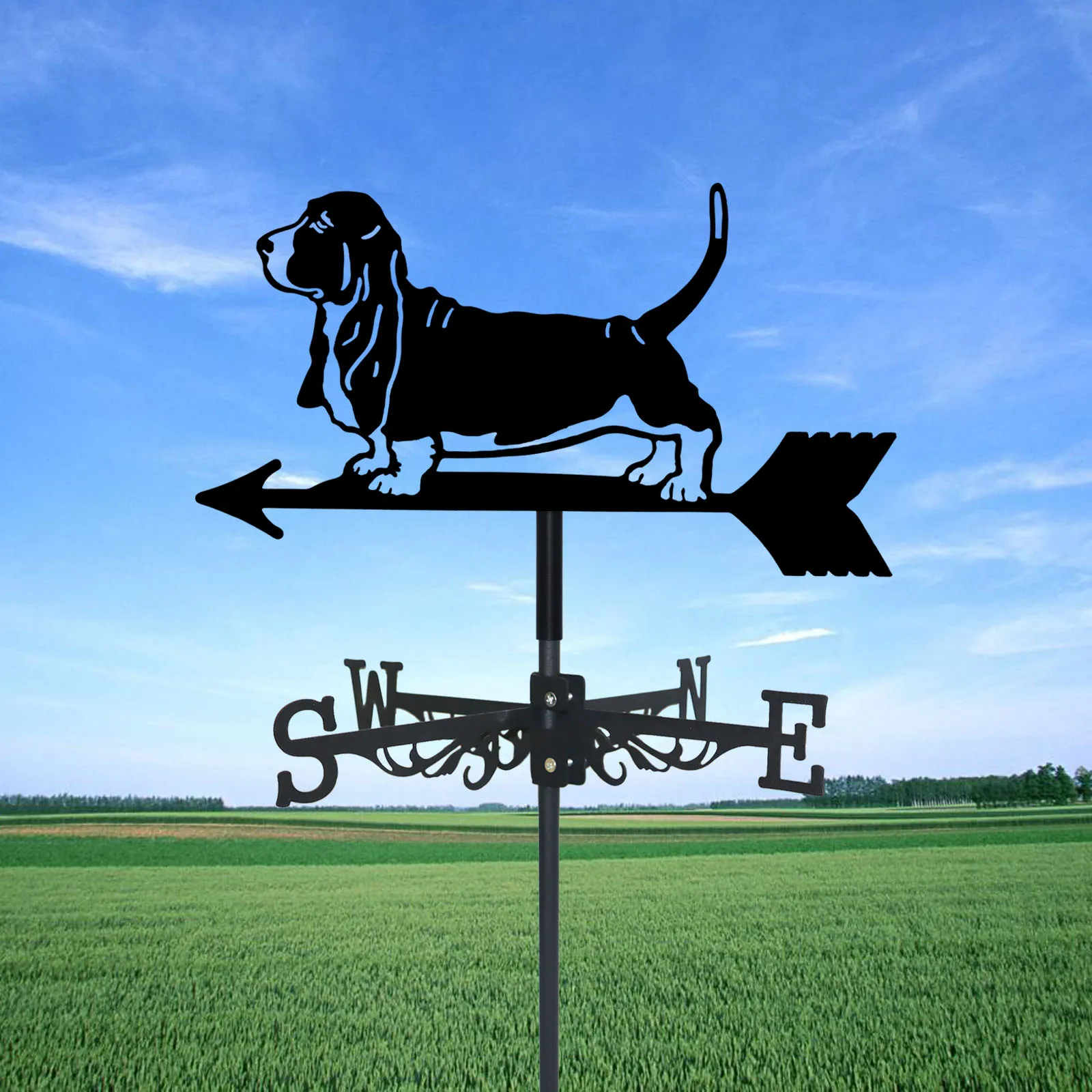 

Basset Hound Weathervane Silhouette Art Black Metal Pet Dog Wind Vanes Outdoors Decorations Garden For Roof Yard Building