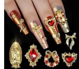 12 griglie 3D lega strass croce farfalla cuore rosa fiori pendenti per unghie gemma unghie cristallo diamante decorazione nail art accesso