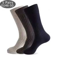 5 Pairs Large Size Man Socks Cotton Business Solid Breathable Deodorant Husbands Fathers Party Dress Long Socks Plus EU46-50