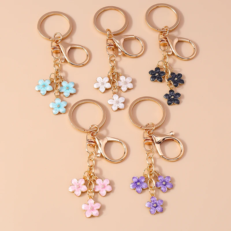 

Cute Enamel Flower Keychain Plant Key Rings for Women Girl Handbag Pendant DIY Handmade Key Holder Jewelry Gifts