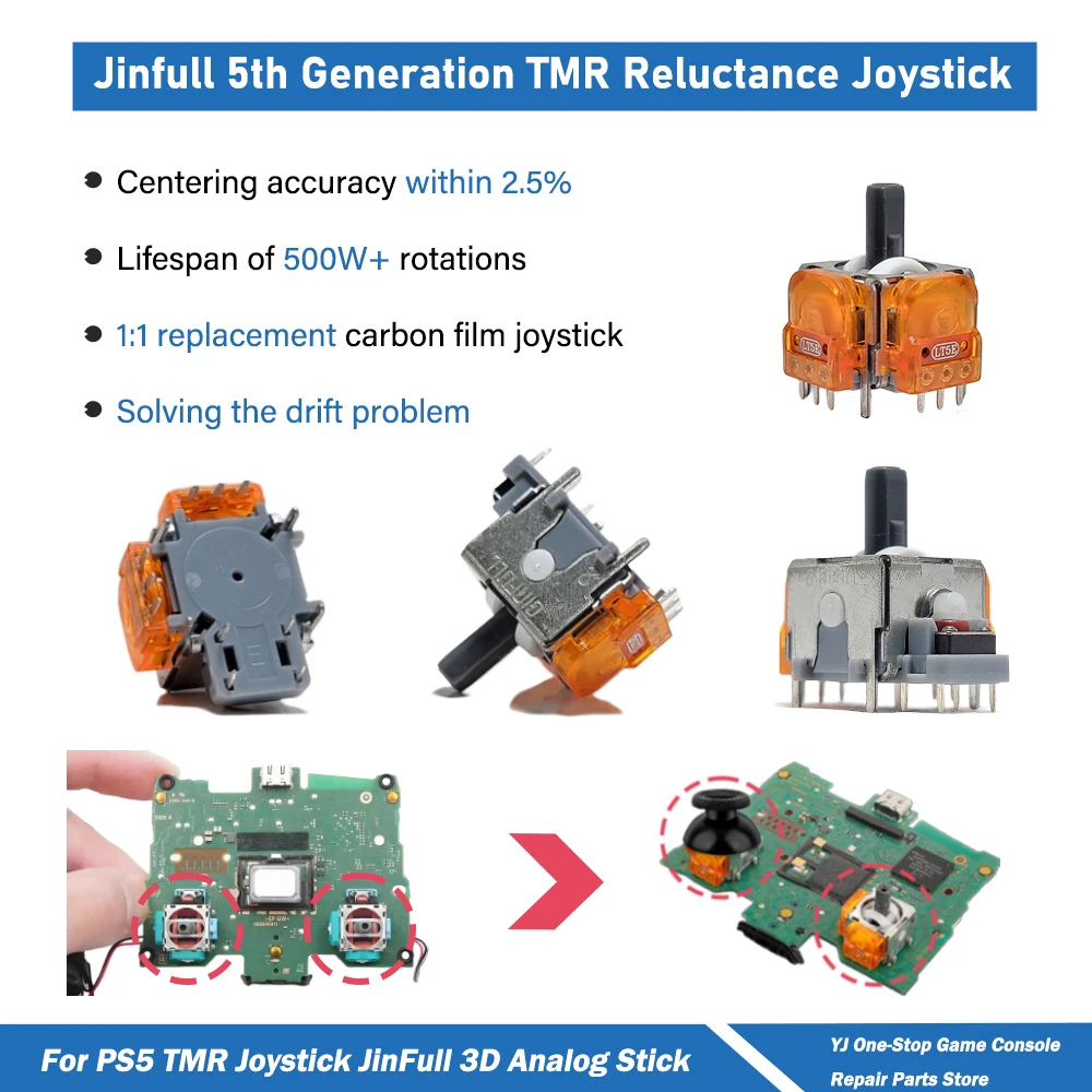 

10pcs Ginfull TMR Joystick for PS5 DualSense Replacement FPS Tuned Damping 3D Analog ThumbStick Anti-drift High Precision