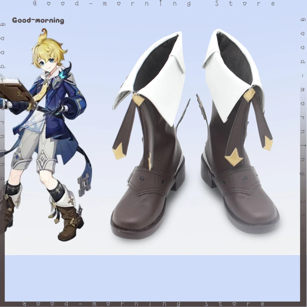 

Game Genshin Impact mika Cosplay brown Boots PU Shoes mi ka Cosplay Halloween Party Role Play Any Size Shoes customize