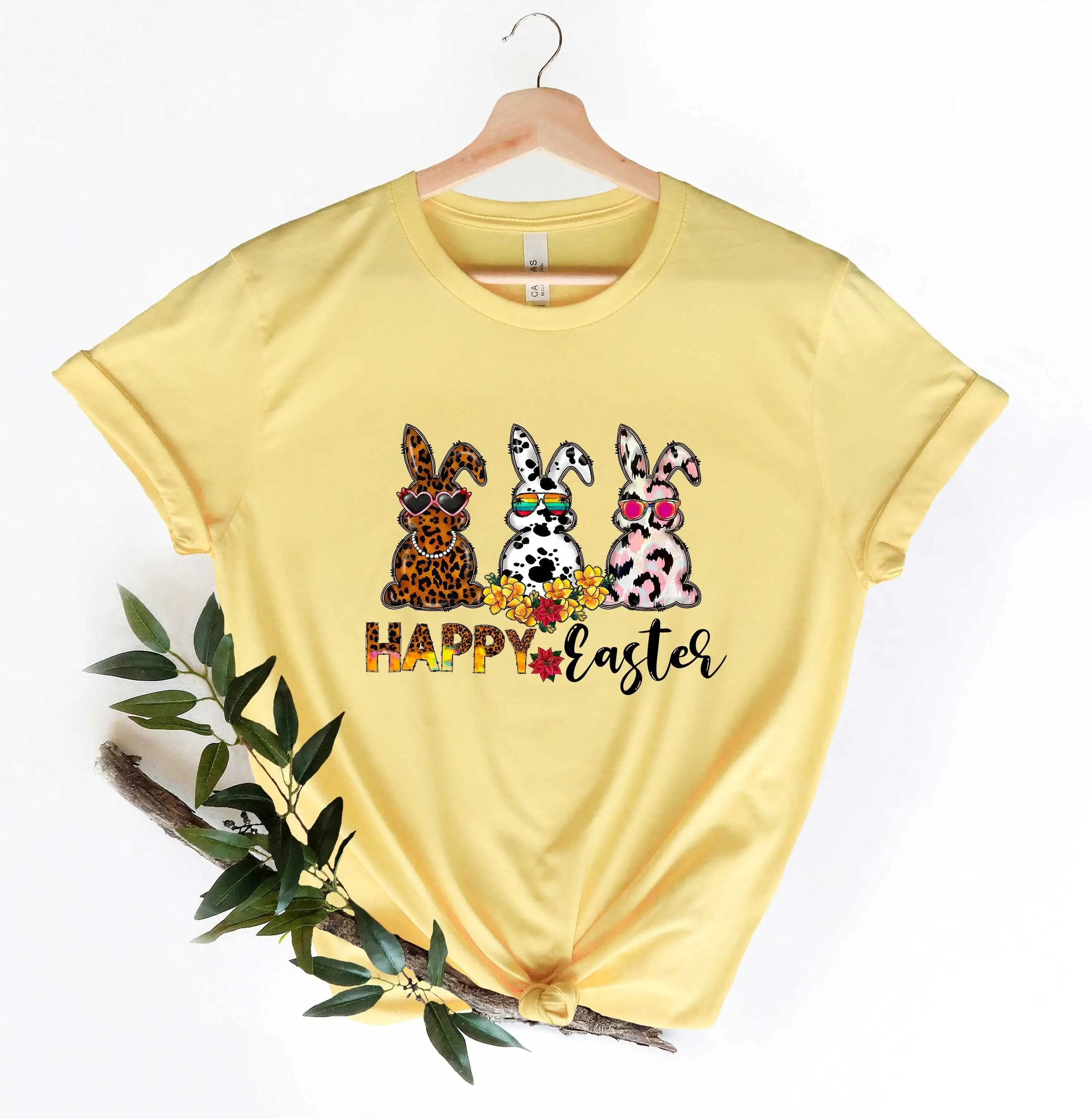 Leopard Easter Bunny T Shirt Happy For Women Sweat 2023