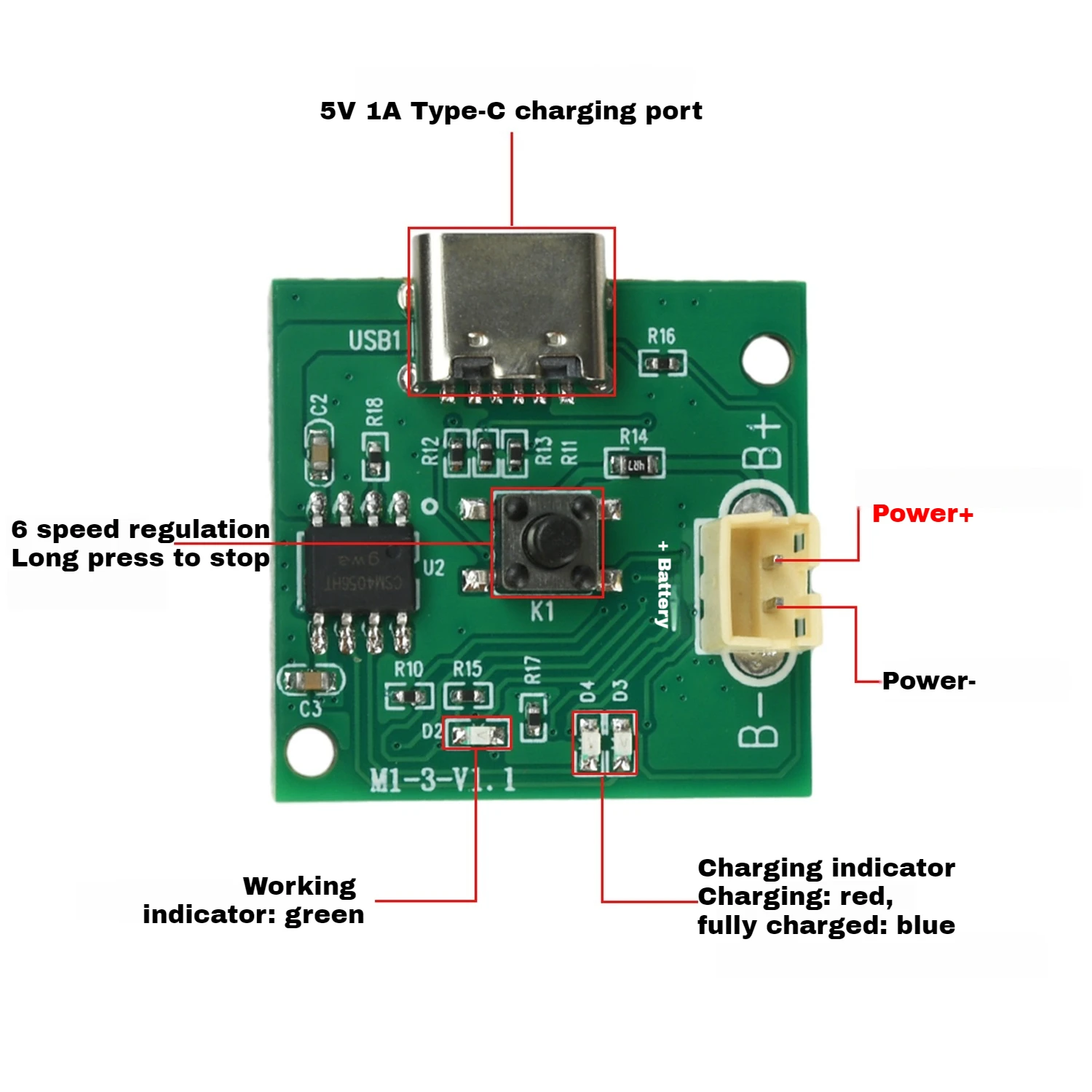 

Brushless ESC Motor Speed Controller DC3.7-4.2V 6-Speed Adjustment 15W 3A Max Small Brushless Motor Handheld Fan Driver Module