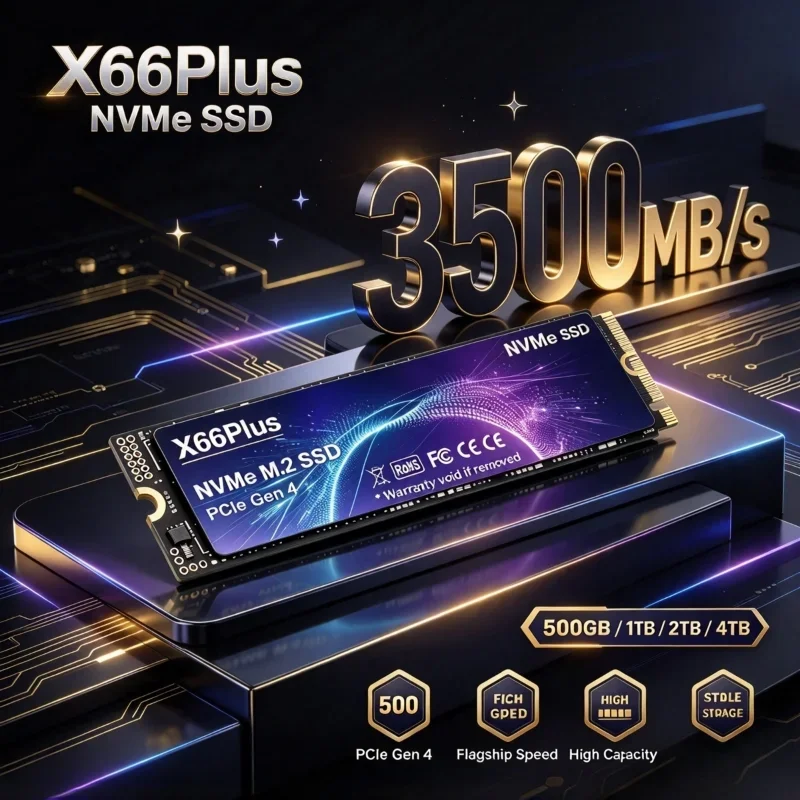 X66Plus SSD M.2 NVMe PCIe Gen4 500GB 1TB 2TB 4TB Unidade de Estado Sólido Embutida de Alta Velocidade para Jogos, Trabalho, PCs e Laptops Novo Pro