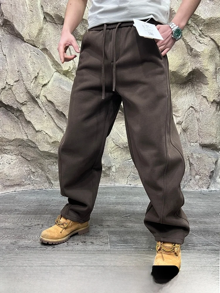 

Thiened Casual Pants Men's Winter Straight Leg Cotton Polyester Blend Fce Lined 3D Knife Cut Warmth Cosite Pants