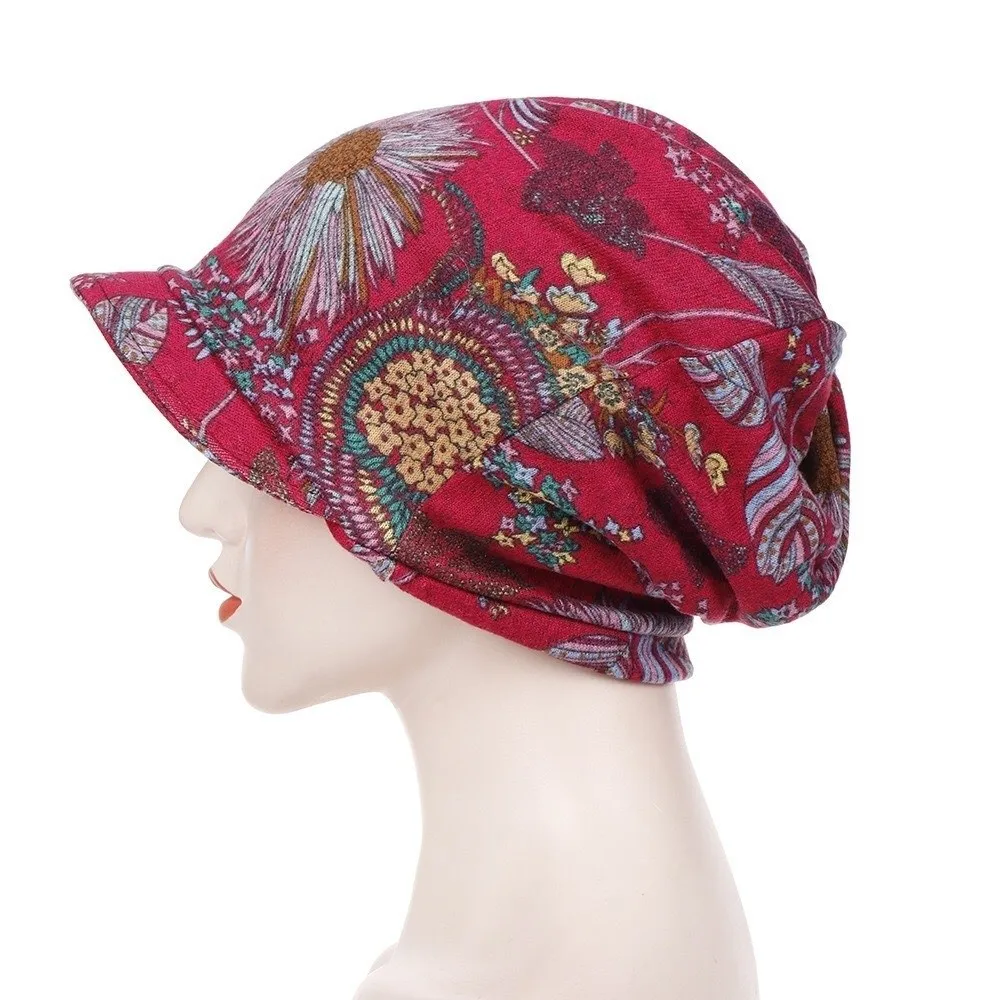 

Fashion Print Design Chemo Caps Breathable Cotton Visor Cap Comfortable Short Brimmed Chemo Head Scarf Head Scarf