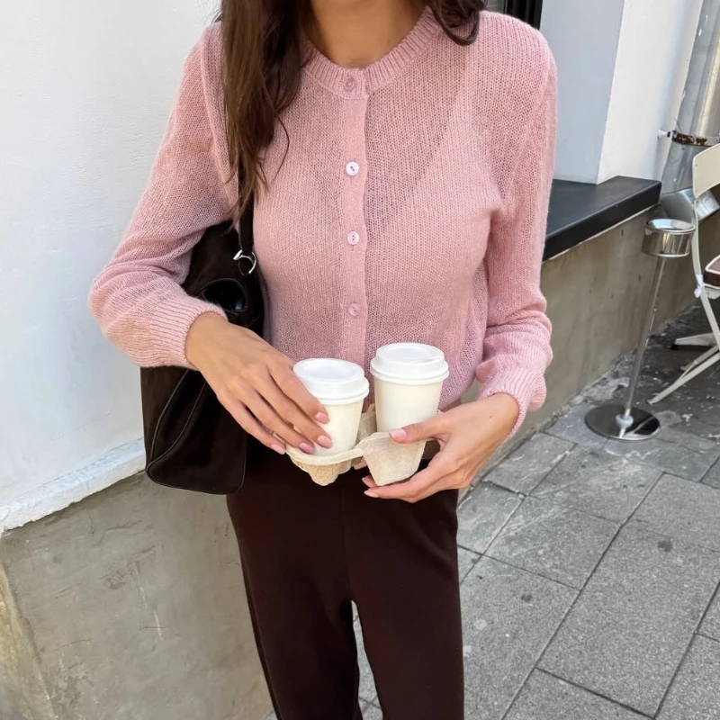 

Tsiisd Casual Knitwear Cardigan Coat For Women See-Through Commute Loose Daily Streetwear Fashion Female Knit Cardigan 2026 New