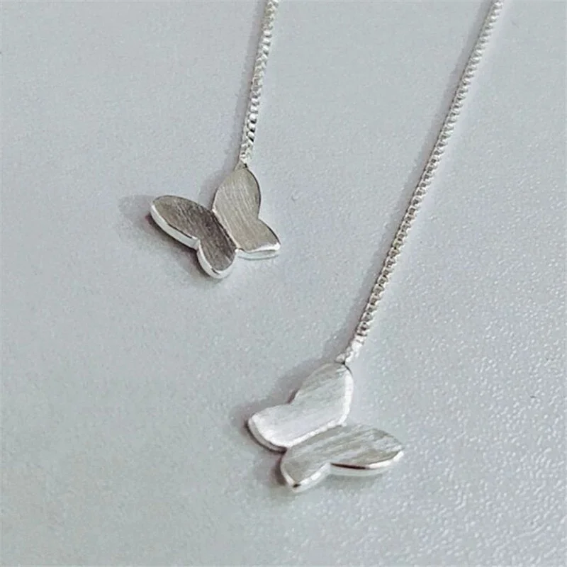 Uini Tail hot selling new 925 sterling silver sweet brushed butterfly ear line temperament sweet romantic long ear accessory