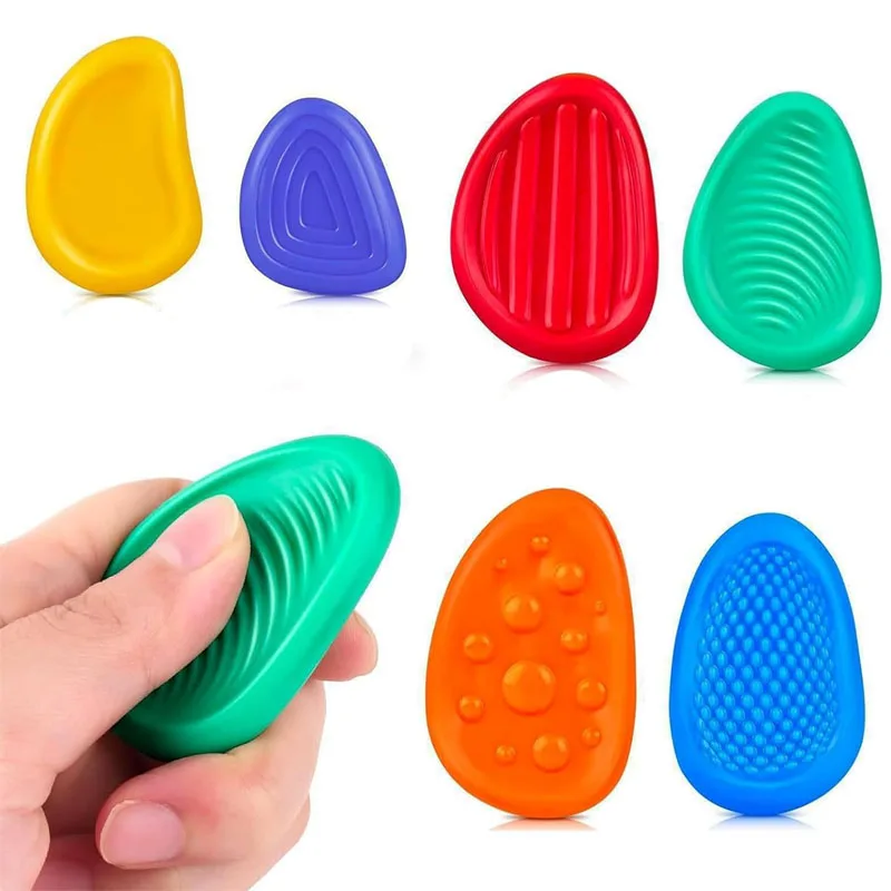 6PCS Worry Stones for Anxiety Silicone Textured Sensory Stone Quiet Fidget Toys ADHD Stress Relief Calming Down Classroom Prizes