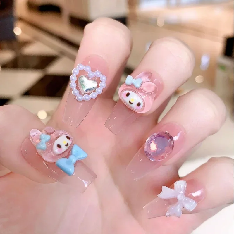 

Anime Sanrio Kawaii Mymelody Fake Nails Cartoon Cute Relief 3DNail Decorations Removable Finish Product Young Girl Birthday Gift