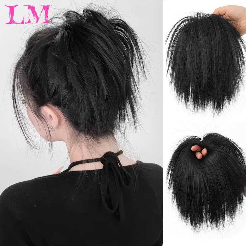 LM Synthetic Bun Fake Hair Messy Bun Chignon Elastic Flexible Band Bun Scrunchy Scrunchie Curly Hairpiece Synthetic Extension