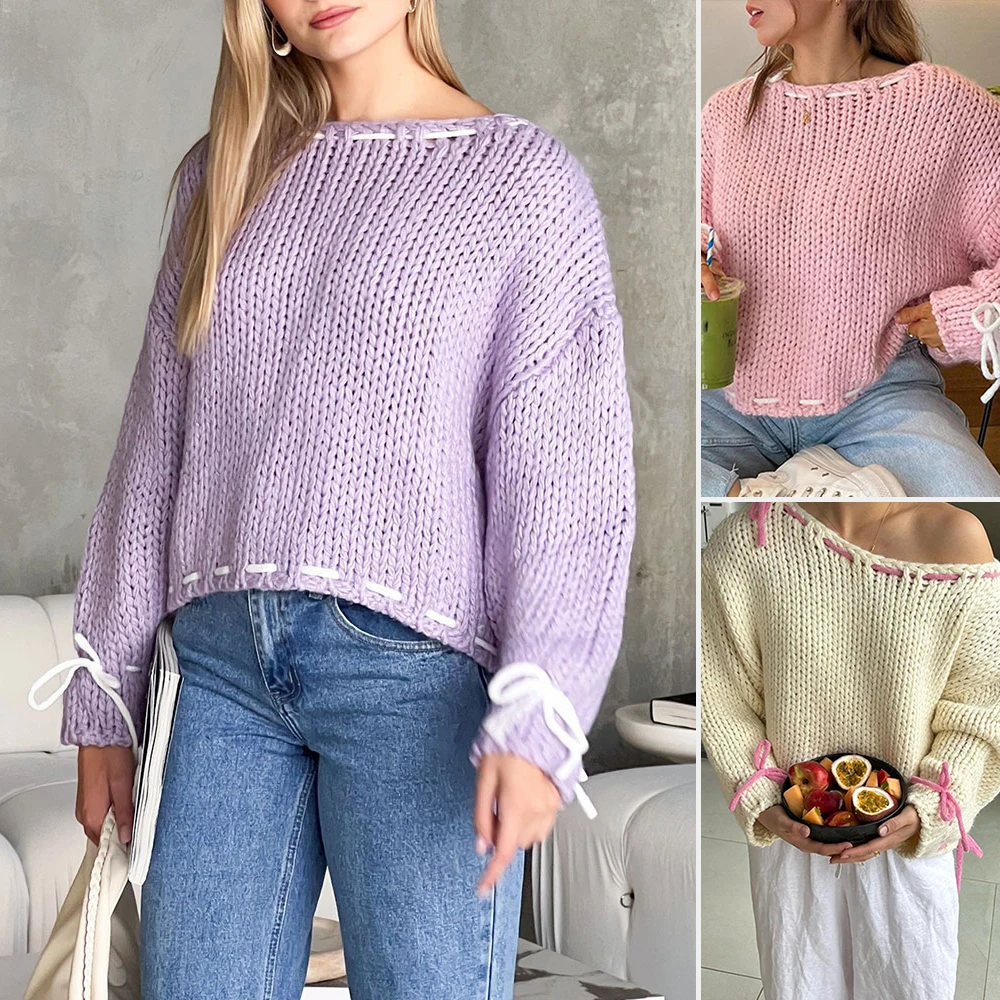 

Осенне-зимний пуловер с длинными рукавами, трикотаж, свободный топ в стиле Y2K, европейско-американская модная женская одежда