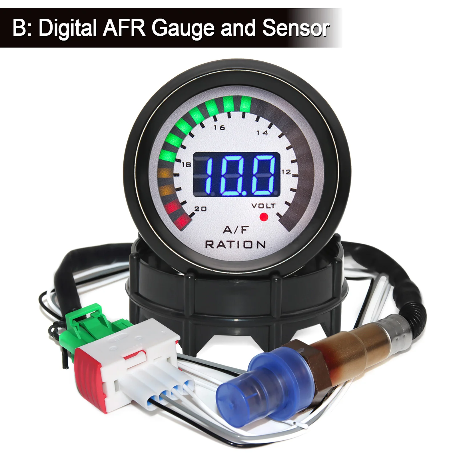 AD 52MM LED Digital Racing Car Air Fuel Ratio Gauge +  W/ Narrowband O2 Oxygen Sensor 12V Voltmeter volt Meter Digital 2 in 1