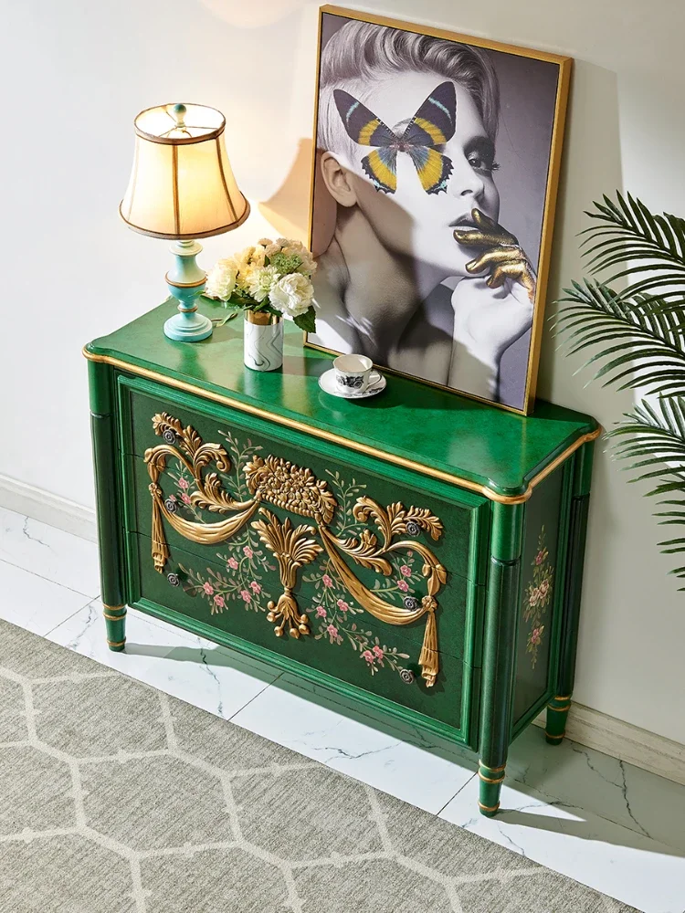 Light Luxury Entrance Golden Emerald Curio Hallway Three Buckets Painted Storage Cabinet