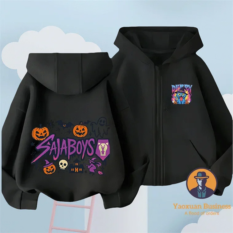 

Fashionable KPop Demon Hunters Kids Children Girls Zip Up Hoodie Cute Printed Cartoon Warm Windproof Autumn Winter
