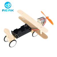 DIY Electric Taxiing Aircraft Model Toys Wooden plane Dual Motor Biplane for Children Education Science Gift Kids Assembled