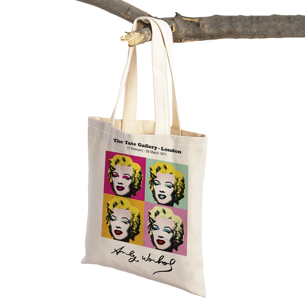 Andy Warhol Sunset Cat Cattle Banana Women Shopping Bag Double Print Eco Casual Lady Shopper Bags Linen Children Tote Handbag